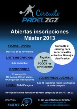 Llega el Máster Final, la última prueba del «Circuito Pádel Zaragoza 2013»