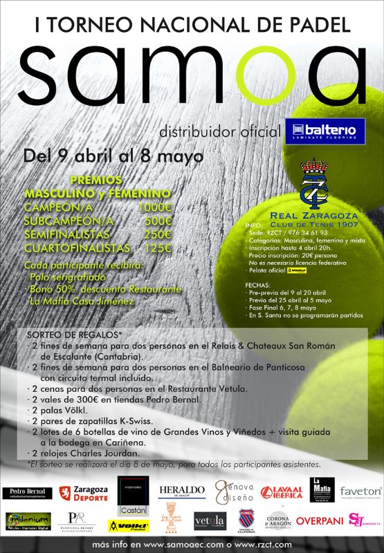 I Torneo Nacional de Pádel SAMOA (masculino, femenino y mixto)
