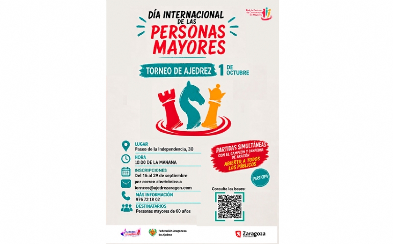 Zaragoza celebrará el Día Internacional de las Personas Mayores con un gran torneo de ajedrez en el Paseo de la Independencia