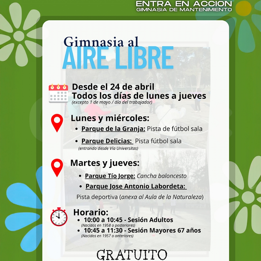 Actividad Física al Aire Libre, para adultos y seniors