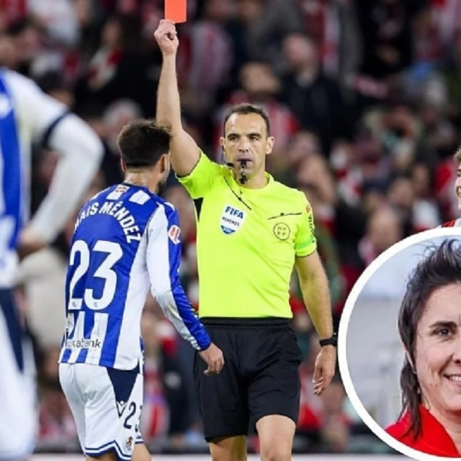 La portavoz de los árbitros bromea sin tapujos con la roja a Brais en Bilbao: «Veo tantas jugadas... no sé si son Paredes o Muros»