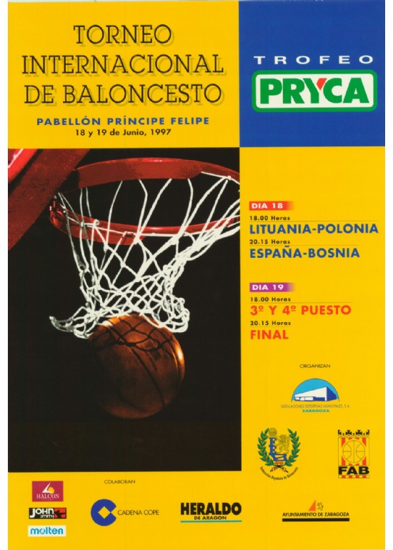 18 y 19 junio 1997 TORNEO INTERNACIONAL DE BALONCESTO BOSNIA-LITUANIA-POLONIA-ESPAÑA