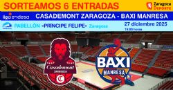 Sorteo de entradas para ver el Casademont Zaragoza - Baxi Manresa [27 diciembre 2025]