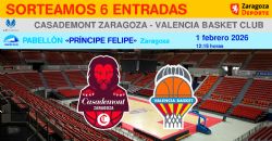 Sorteo de entradas para ver el Casademont Zaragoza - Valencia Basket Club [1 febrero 2026]