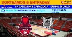 Sorteo de entradas para ver el Casademont Zaragoza - Surne Bilbao [7 febrero 2026]
