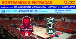 Sorteo de entradas para ver el Casademont Zaragoza - Joventut Badalona [14 febrero 2026]