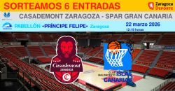 Sorteo de entradas para ver el Casademont Zaragoza - Spar Gran Canaria [22 marzo 2026]