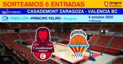 Sorteo de entradas para ver el Casademont Zaragoza - Valencia Basket [4 octubre 2026]